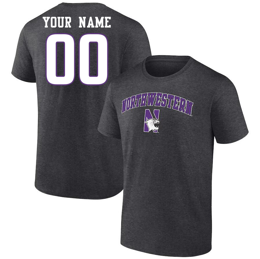 Custom Northwestern Wildcats Name And Number Tshirts-Charcoal